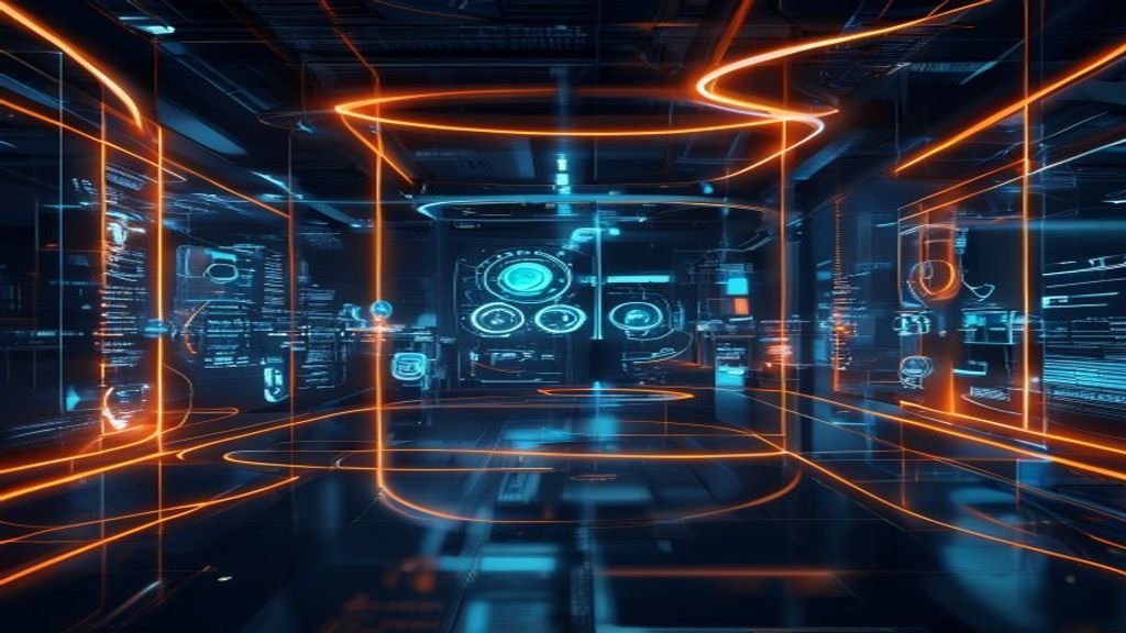 Futuristic AI testing laboratory with quality verification checkpoints
