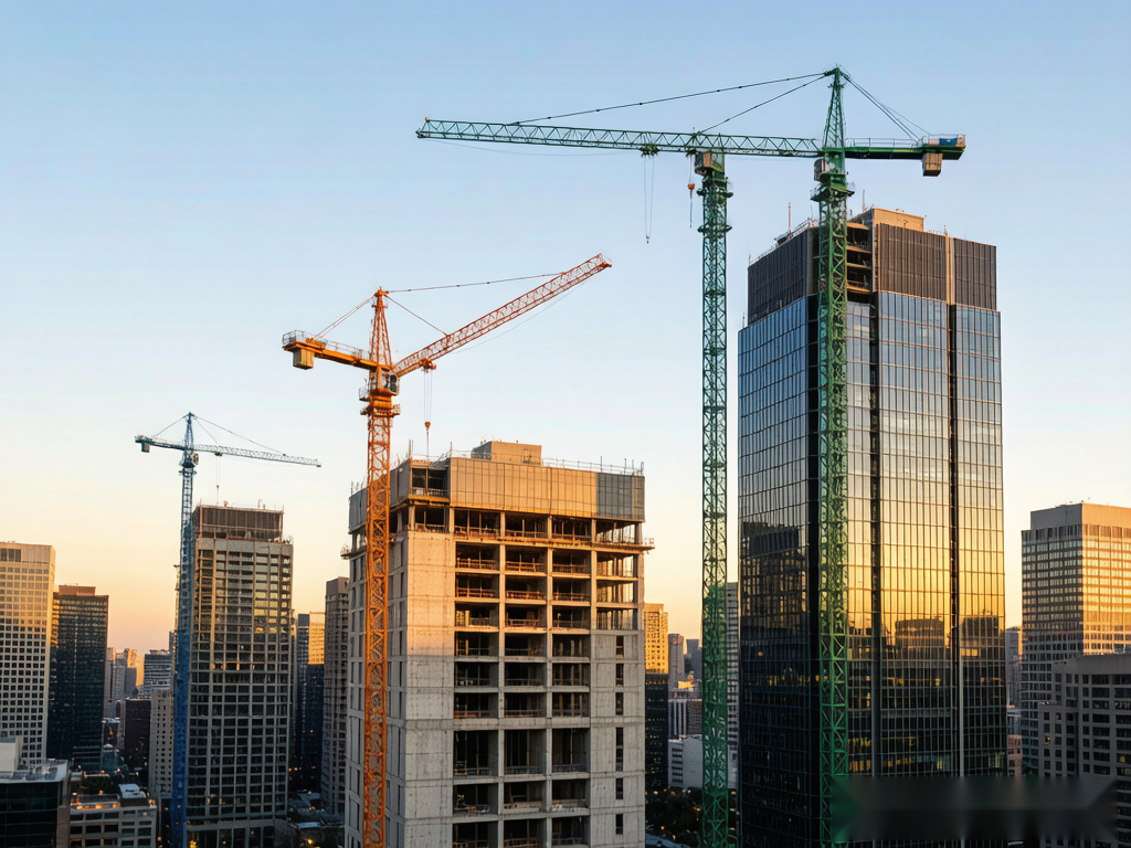 Three construction cranes in green orange and blue building skyscrapers at different stages on a skyline, representing Tencent Alibaba and Bytedance competing in China AI agent platform war