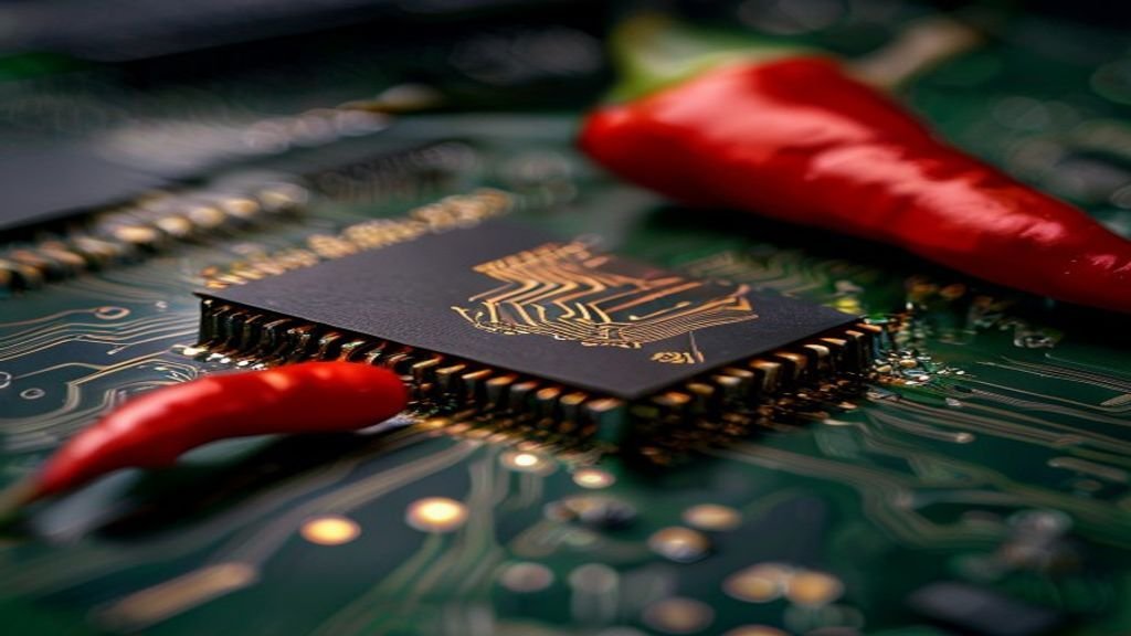 OpenAI Jalapeño custom AI inference chip on circuit board with fresh jalapeño pepper